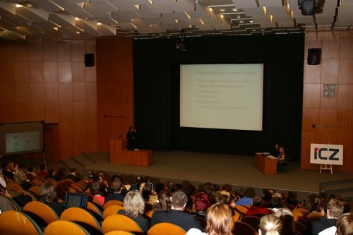 Author speaking at the project management conference at Tomas Bata University in Zln, 2008